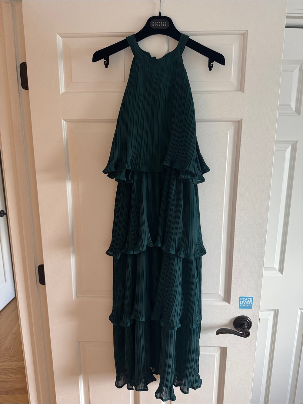 Tiered Pleated Halter Maxi Dress in Deep Green